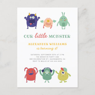 Sweet Colorful Little Monster Kind Birthday Uitnodiging Briefkaart
