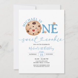 Sweet Cookie Boy Eerste Verjaardag Blue Gingham Ja Kaart