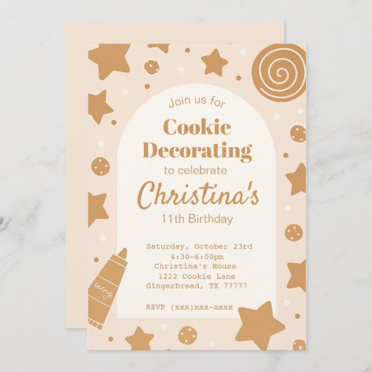 Sweet Cookie Decorating Birthday Invitation Kaart (Voorkant / Achterkant)