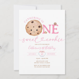 Sweet Cookie Girl Eerste Verjaardag Pink Gingham J Kaart