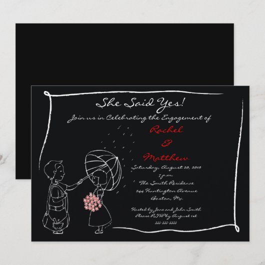 Sweet Couple in Rain Verloving Invitation Kaart (Voorkant / Achterkant)