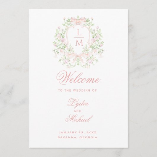 Sweet Crest Monogram Wedding Programma (Voorkant)