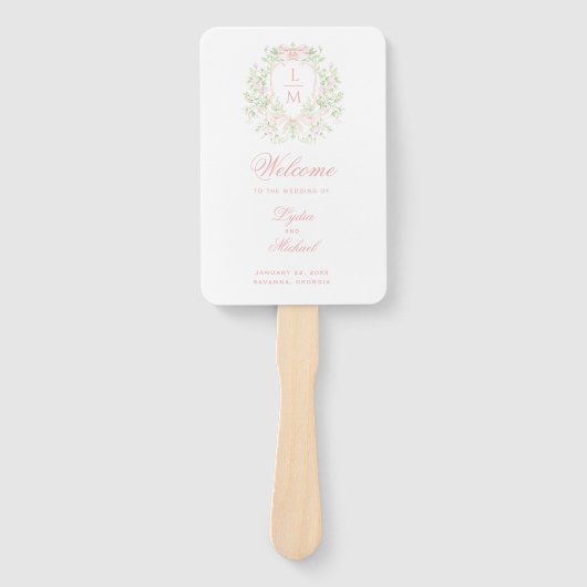 Sweet Crest Monogram Wedding Programma Handwaaier (Voorkant)
