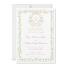 Sweet Crest w/Blush Pink Bow | Monogram bruiloft