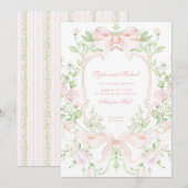 Sweet Crest w / Blush Pink Wedding Bows Kaart (Voorkant / Achterkant)
