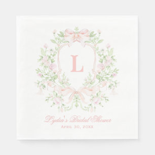 Sweet Crest w/Pink Bows Monogram Vrijgezellenfee Servet