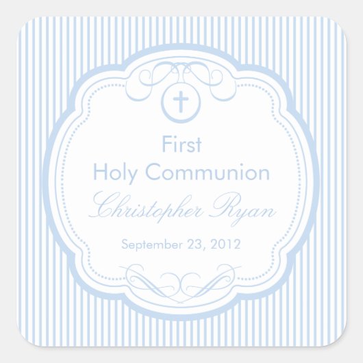 Sweet Cross in Lijst First Holy Communion Boy Vierkante Sticker (Voorkant)