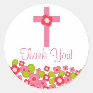 Sweet Cross Pink Floral First Heilige Communie Ronde Sticker