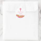 Sweet Cross Roze Bloemen Doop Favor Seal Ronde Sticker (Tas)