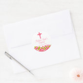 Sweet Cross Roze Bloemen Doop Favor Seal Ronde Sticker (Envelop)