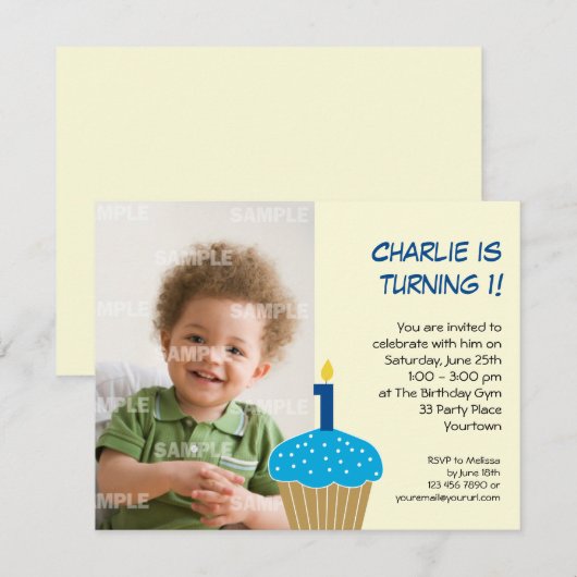 Sweet Cupcake 1st Birthday Party Invitation Kaart (Voorkant / Achterkant)