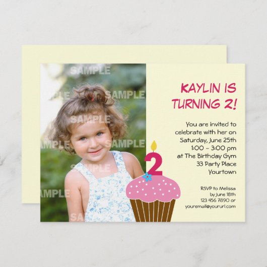 Sweet Cupcake 2e invitation à la fête d'anniversai (Devant / Derrière)