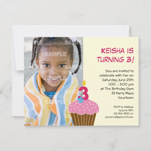 Sweet Cupcake 3e anniversaire Invitation (Devant)