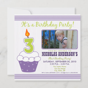 Sweet Cupcake 3e anniversaire Invitation violette