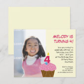 Sweet Cupcake 4th Birthday Party Invitation Kaart (Voorkant / Achterkant)
