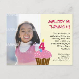 Sweet Cupcake 4th Birthday Party Invitation Kaart