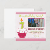 Sweet Cupcake 7e anniversaire Invitation rose (Devant / Derrière)