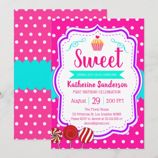 Sweet Cupcake Baby Sprinkle Snoep shoppe Verjaarda Kaart (Voorkant / Achterkant)