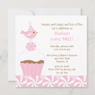Sweet Cupcake Birdie Birthday Uitnodiging