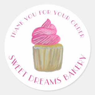 Sweet Cupcake Catering Bakkerij Roze BESTELLEN BED Ronde Sticker