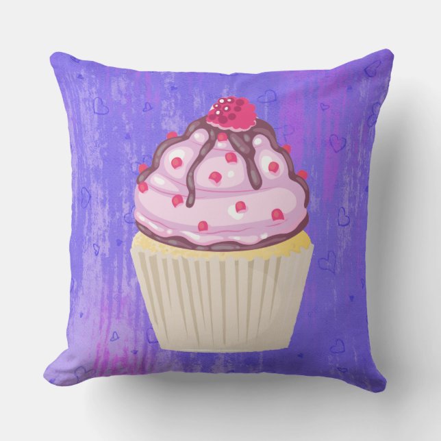 Sweet Cupcake met Frambozen bovenaan Kussen (Voorkant)