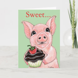Sweet Cupcake Piggy Greeting Card Blank Inside Kaart