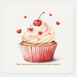 Sweet Cupcake Red Hearts Valentijnsdag Kaart Vierkante Sticker
