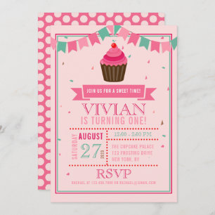 Sweet Cupcake rose Anniversaire Invitation