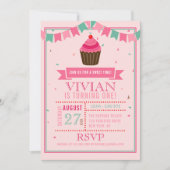 Sweet Cupcake Roze verjaardagsfeestje uitnodiging (Voorkant)