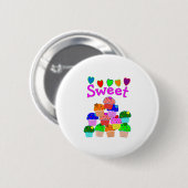 "Sweet" Cupcake Stack met heldere harten Ronde Button 5,7 Cm (Voorkant /achterkant)