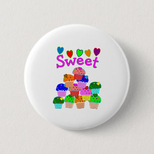 "Sweet" Cupcake Stack met heldere harten Ronde Button 5,7 Cm