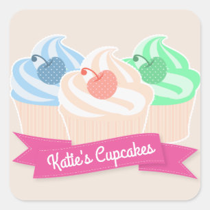 Sweet Cupcake Trio Speciaal Roze Vierkante Sticker