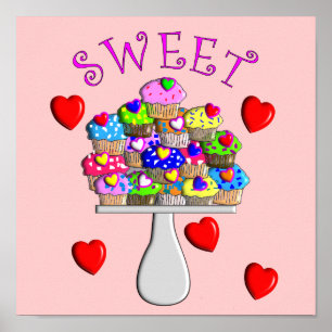 Sweet Cupcakes Art Poster-3D in reliëfstijl Poster