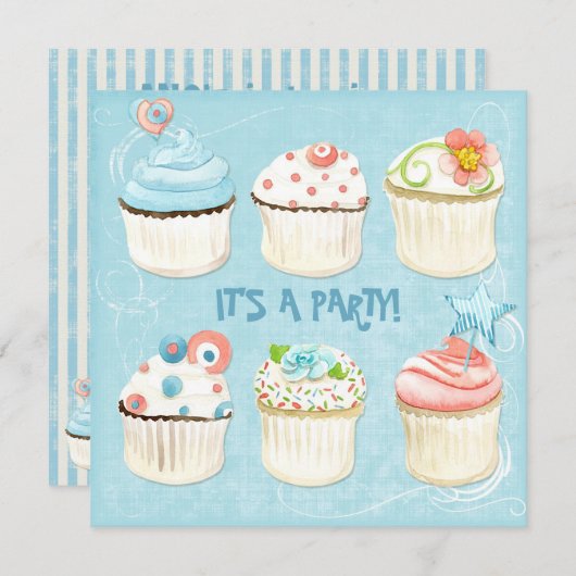 Sweet Cupcakes - Het is een feest!  Uitnodiging vo (Voorkant / Achterkant)