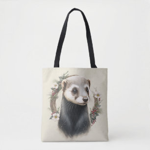 Sweet Cute Festive Ferret Canvas tas