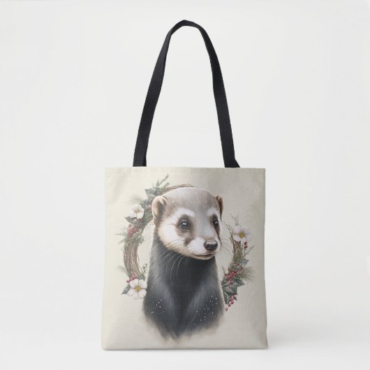 Sweet Cute Festive Ferret Canvas tas (Voorkant)