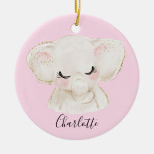 Sweet Cute & Girly Pastel Blush Pink Baby Elephant Keramisch Ornament
