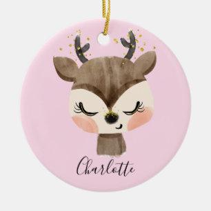 Sweet Cute & Girly Pastel Blush Pink Baby Reindest Keramisch Ornament