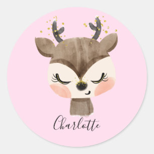 Sweet Cute & Girly Pastel Blush Pink Baby Reindest Ronde Sticker