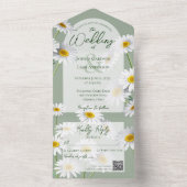 Sweet Daisies op Sage Green met QR-code All In One Uitnodiging (Binnen)
