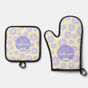 Sweet Daisy Baby Yellow Paarse Pink Ovenwant & Pannenlap Set