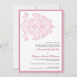 Sweet Damask 5x7 Faire-part de mariage rose/blanc