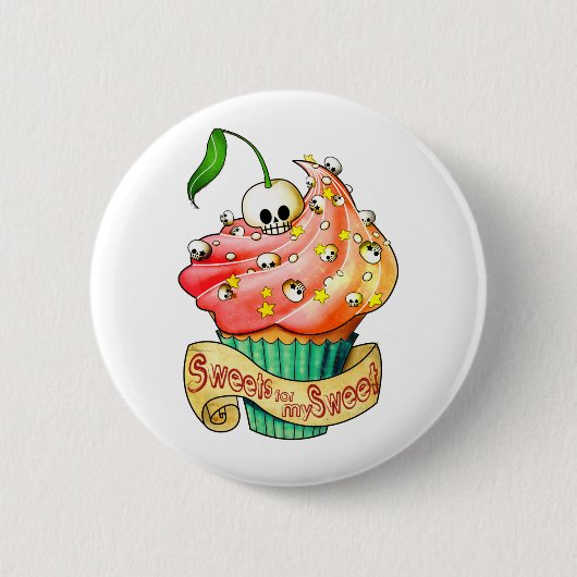 Sweet & Deadly Skull Cupcake Ronde Button 5,7 Cm (Voorkant)