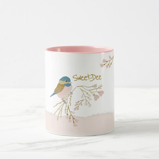 Sweet-Dee Chickadee Floral Pattern Pink Gold Mok (Midden)