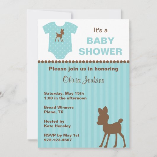Sweet Deer Baby Shower Invitations (Devant)