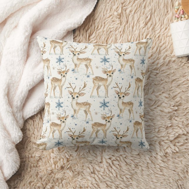 Sweet Deer Blue Christmas Snowflakes Kussen (Deken)