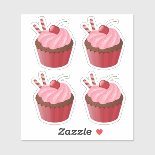 Sweet Delicious Cherry Cupcake set of 4 Sticker (Vel)