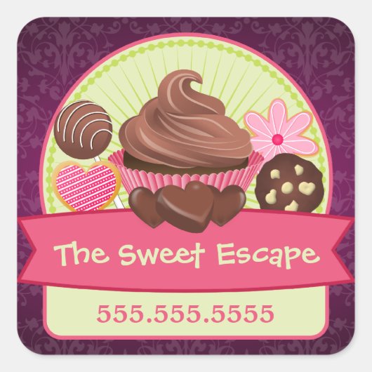 Sweet Desserts Box Seals Vierkante Sticker (Voorkant)