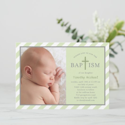 Sweet Diagonals Foto Baptisme Uitnodiging - groen (Staand voorkant)