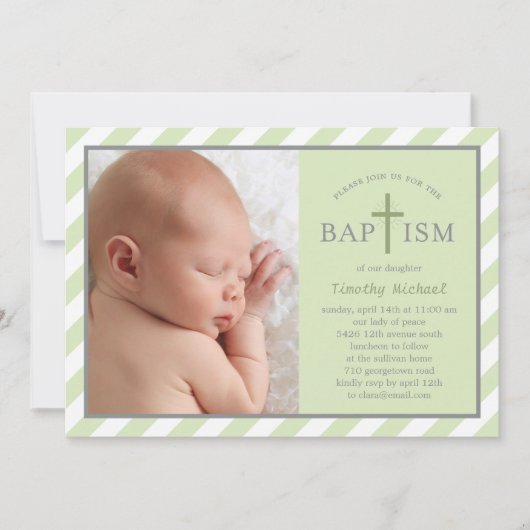 Sweet Diagonals Photo Baptism Invitation - Vert (Devant)